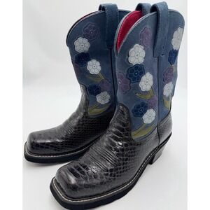 Ariat womens Cowgirl Western Boots Floral  Leather Blue Snake Print 10B 16209